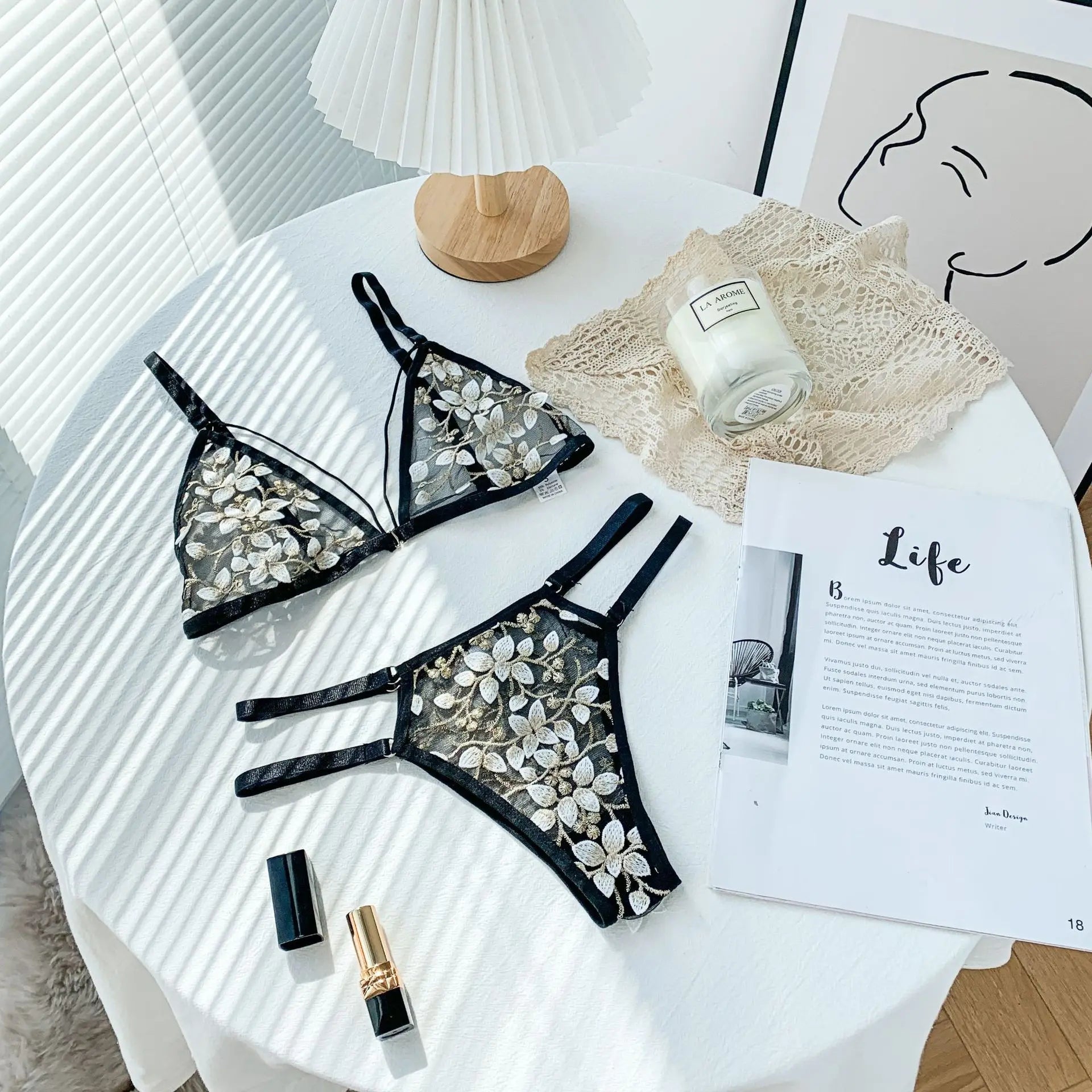 YSANSCA Women's Wireless Front Closure Bra & Brief Set - 3/4 Cup Push Up Lace 3-Piece S-L