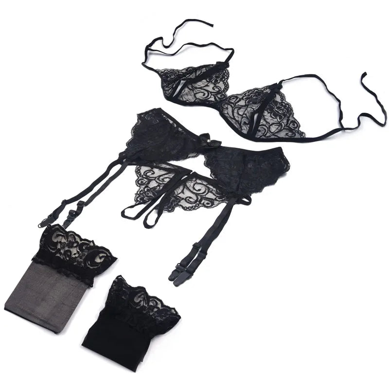 ZZSYKD Women's Wireless Seamless Bra & Brief Set - 3/4 Cup Push Up Lace 4-Piece S-XL