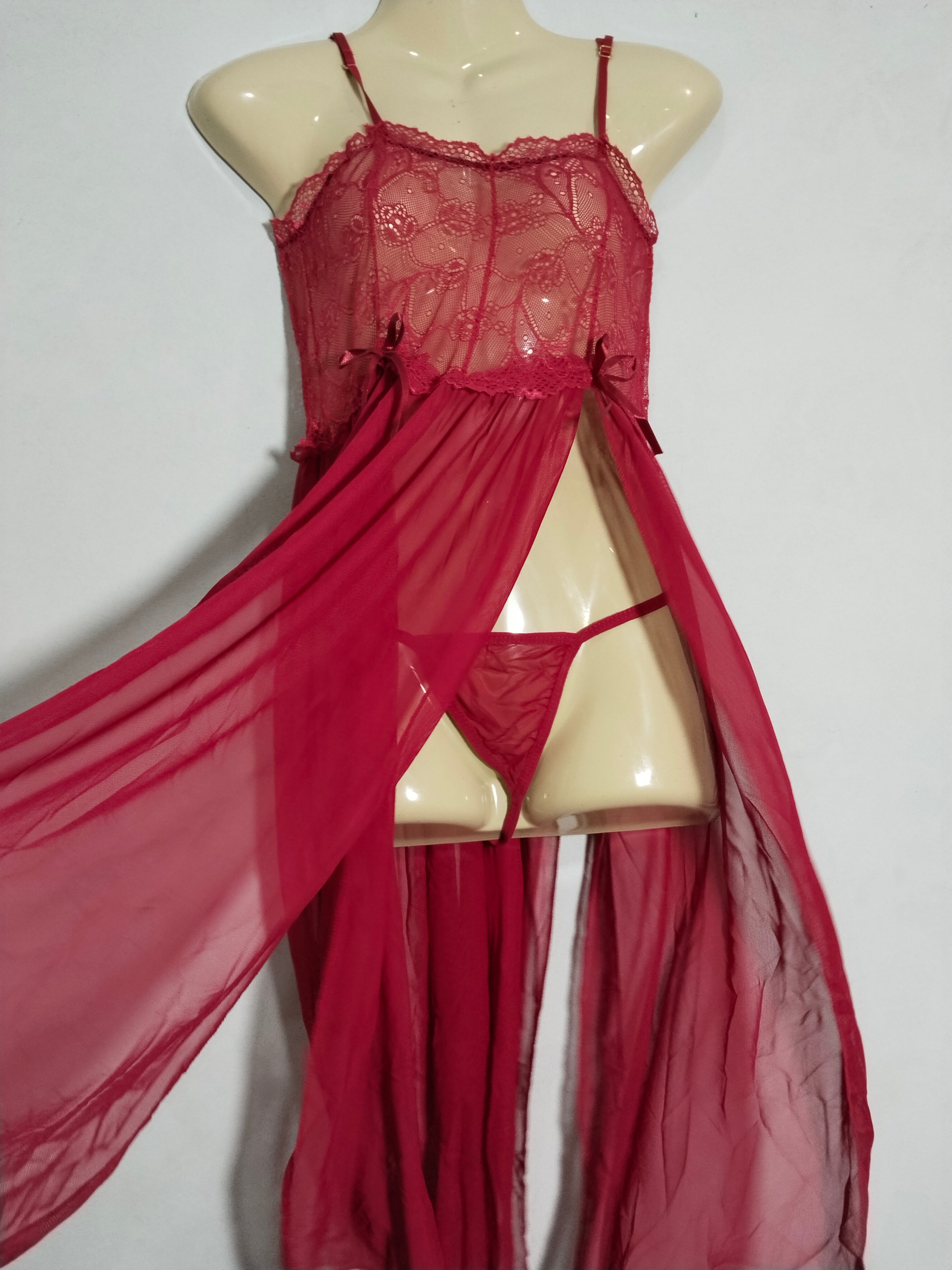 Women's Lace Trim Nightgown - Cute Patchwork V-Neck Sleeveless Silk Dress Camisole Sleepwear