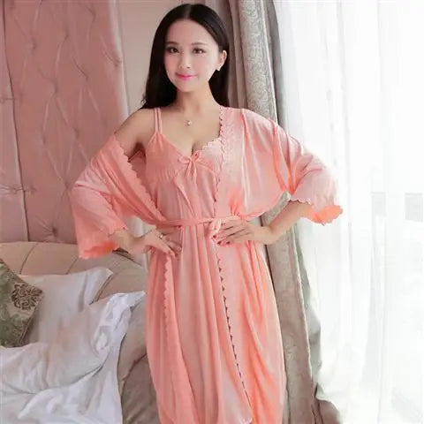 Sothoryos Women's Cotton Robe Gown Set 2pcs