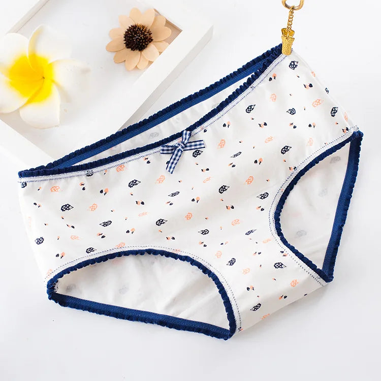 AIANGELAQIN Women's Cotton Briefs - Seamless Mid-Rise Underwear with Bow & Lace Trim M-XXL