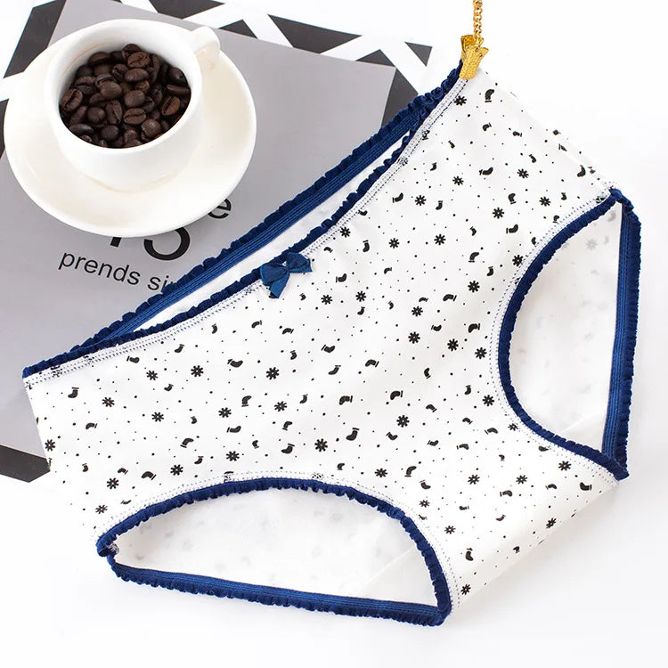 AIANGELAQIN Women's Cotton Briefs - Seamless Mid-Rise Underwear with Bow & Lace Trim M-XXL