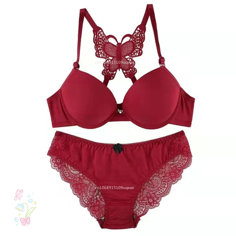 Butterfly Bra Brief Sets Detachable Double Straps Underwear