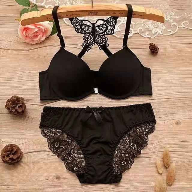 Butterfly Bra Brief Sets Detachable Double Straps Underwear