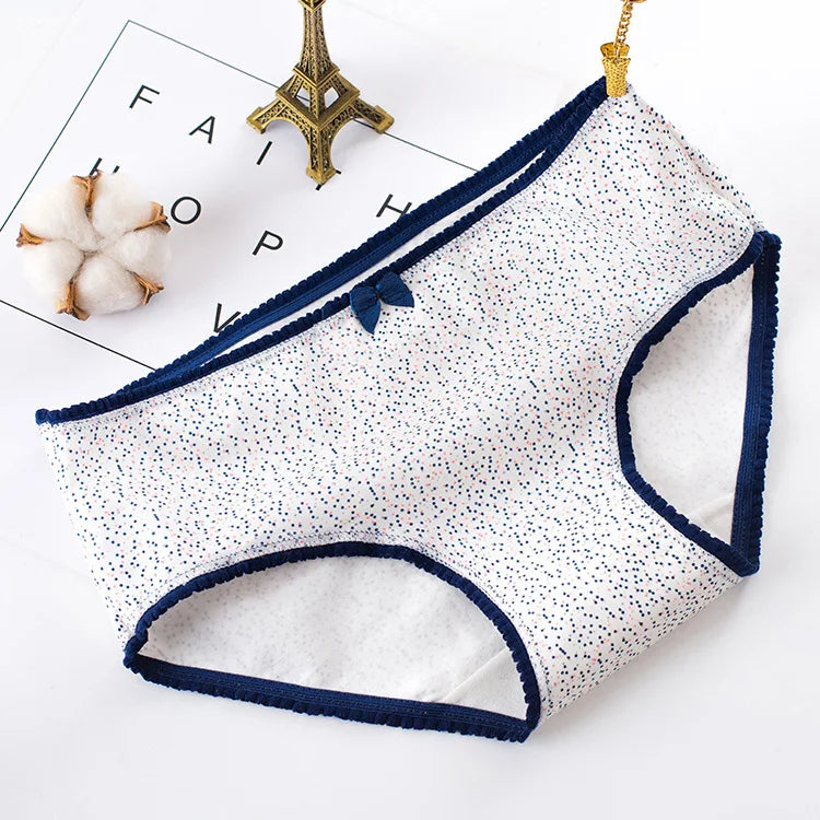 AIANGELAQIN Women's Cotton Briefs - Seamless Mid-Rise Underwear with Bow & Lace Trim M-XXL