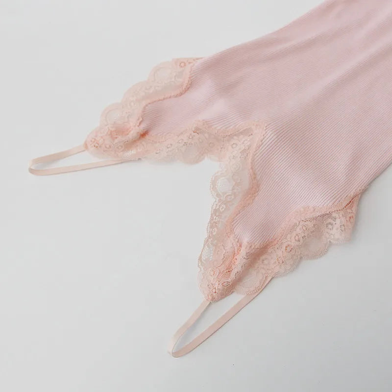 BIRDTREE 70% Silk 30% Cotton Lace Camisole - Women's Adjustable Strap Tank Top Summer Sleepwear