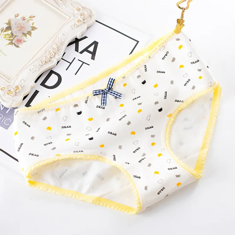 AIANGELAQIN Women's Cotton Briefs - Seamless Mid-Rise Underwear with Bow & Lace Trim M-XXL