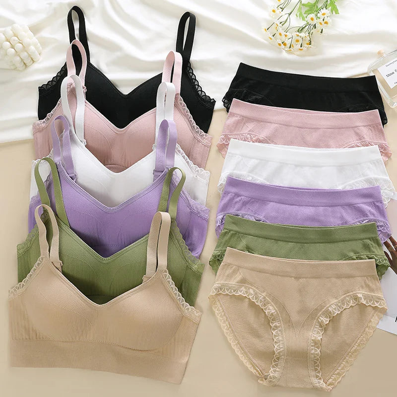 Women's Wireless Seamless Bra & Brief Set - 3/4 Cup Everyday Lingerie M-2XL