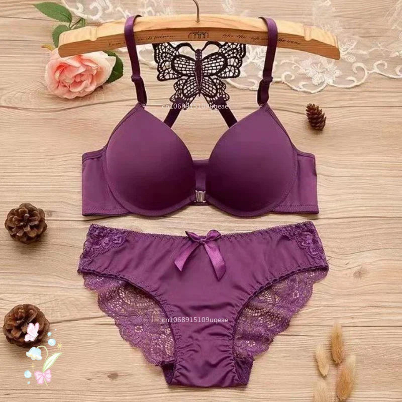 Butterfly Bra Brief Sets Detachable Double Straps Underwear