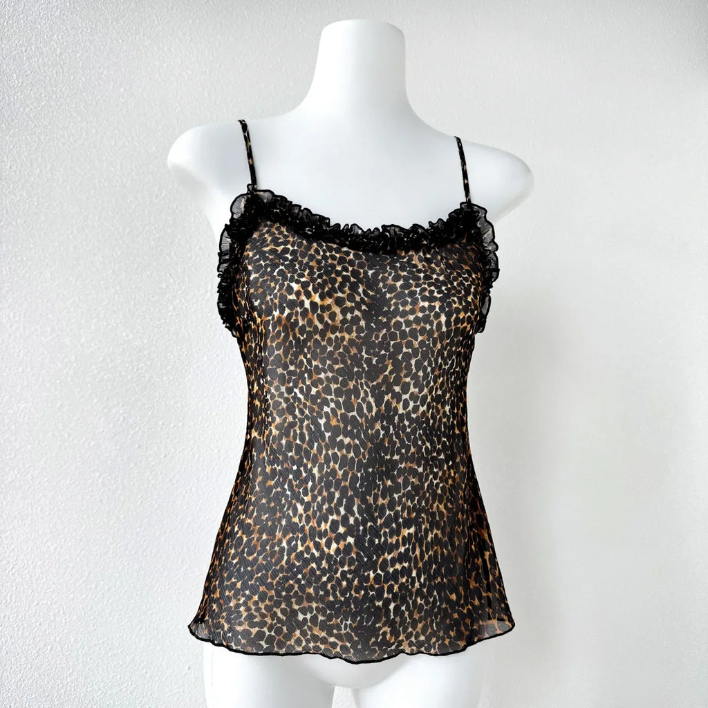 Women's 100% Silk Leopard Print Camisole - Strapless Lace Trim Tank Top Summer 2025