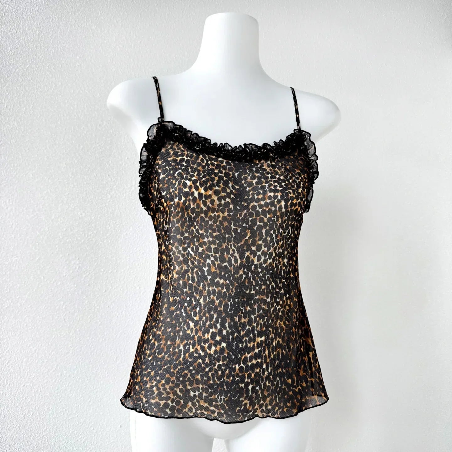 Women's 100% Silk Leopard Print Camisole - Strapless Lace Trim Tank Top Summer 2025