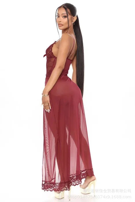 Sexy Lace Nightgown with Side Slit