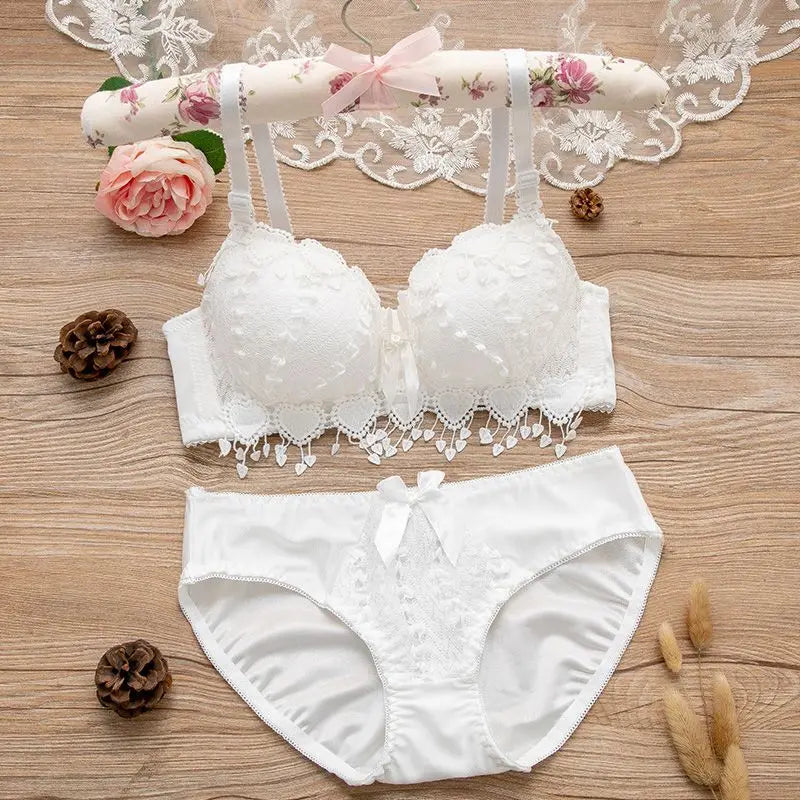 Women's Wireless Floral Bra & Brief Set - 3/4 Cup Push Up Bow Everyday Lingerie