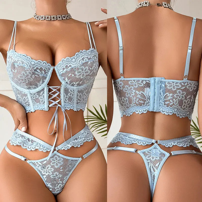 Women's Sexy Floral Underwire Bra & Brief Set - Unlined Romantic Lingerie