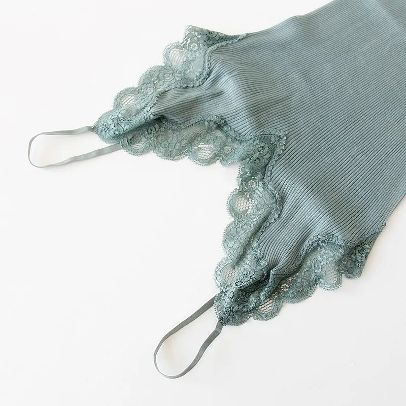 BIRDTREE 70% Silk 30% Cotton Lace Camisole - Women's Adjustable Strap Tank Top Summer Sleepwear