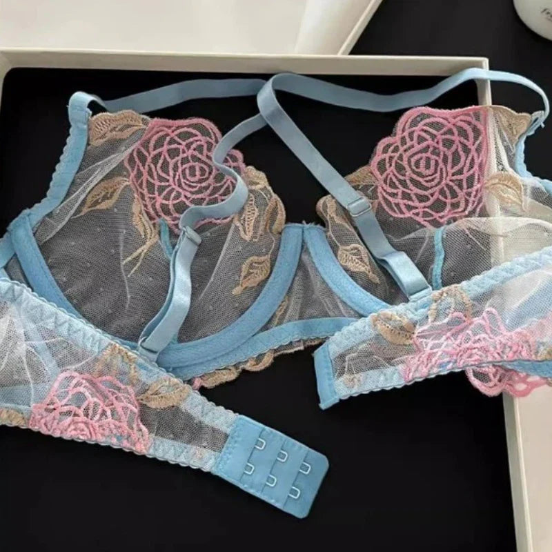 MOYISU Women's Underwire Bra & Brief Set - 3/4 Cup Push Up Plunge Embroidery S-4XL