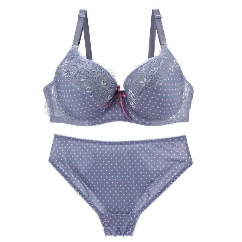 DAINAFANG Women's Underwire Push Up Bra & Brief Set - 3/4 Cup Bow Print Sexy Lingerie 32-44 BCDE