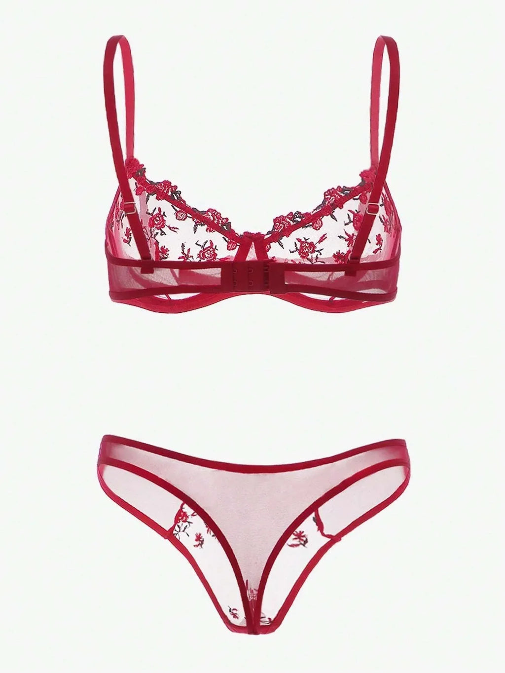 LQYCSX Women's Seamless Lace Bra & Brief Set - Plunge Unlined Embroidery Everyday Lingerie