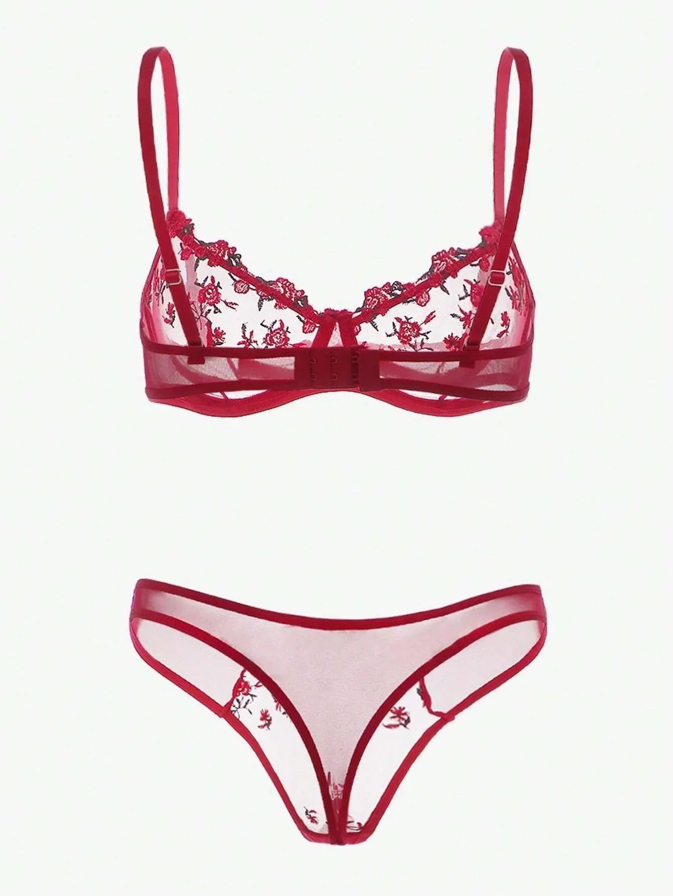 LQYCSX Women's Seamless Lace Bra & Brief Set - Plunge Unlined Embroidery Everyday Lingerie