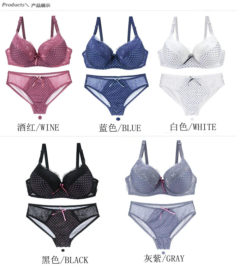DAINAFANG Women's Underwire Push Up Bra & Brief Set - 3/4 Cup Bow Print Sexy Lingerie 32-44 BCDE