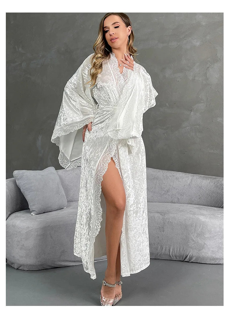 YZYOUTHZING Women's Velvet Long Robe - Ankle-Length Kimono Bathrobe with Lace Trim Sleepwear Nightgown