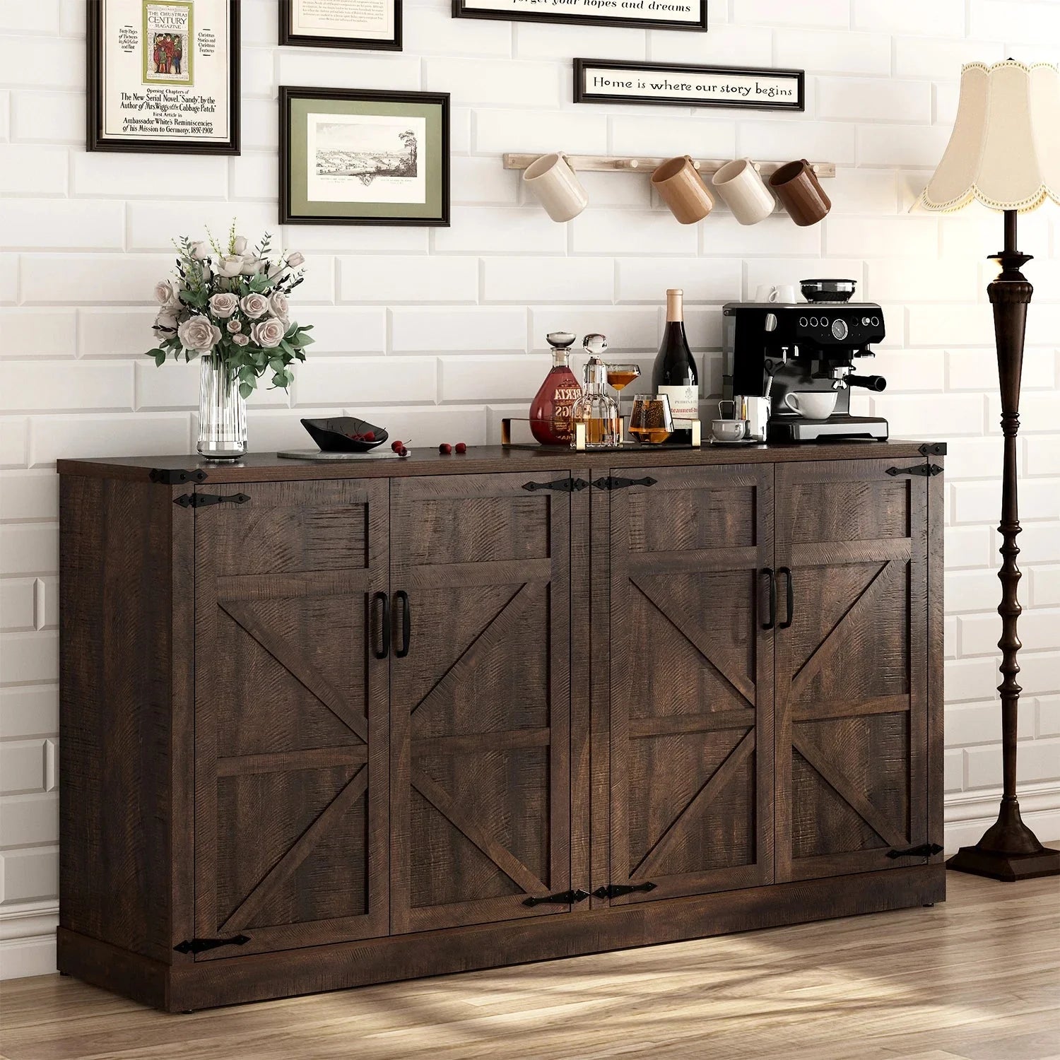 QiaoShiRen Farmhouse Sideboard Cabinet QiaoShiRen