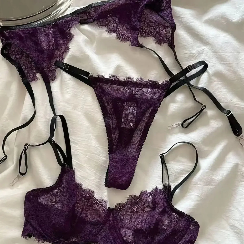 Koedse Sert Women's Seamless Underwire Bra & Brief Set - 3/4 Cup Push Up Bow Sexy Lingerie