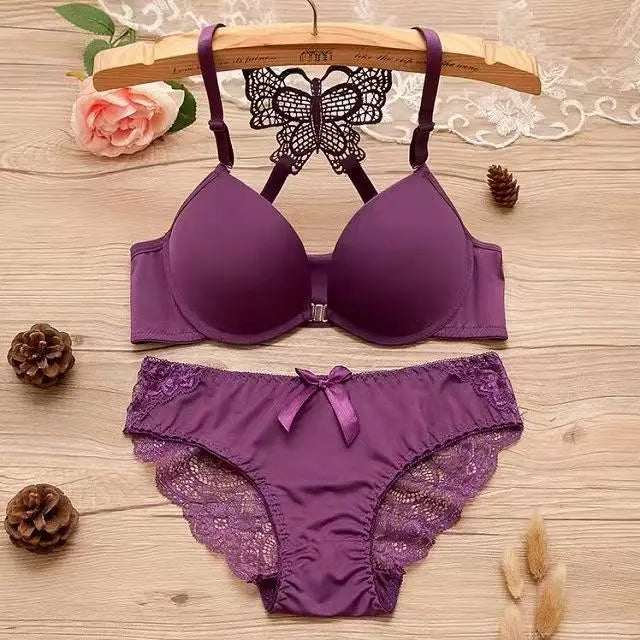 Butterfly Bra Brief Sets Detachable Double Straps Underwear