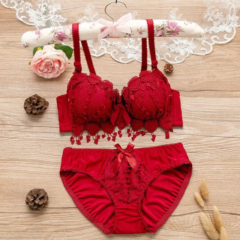 Women's Wireless Floral Bra & Brief Set - 3/4 Cup Push Up Bow Everyday Lingerie