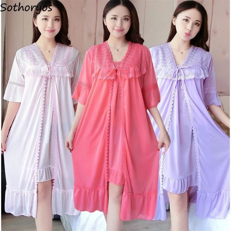 Sothoryos Women's Cotton Robe Gown Set 2pcs
