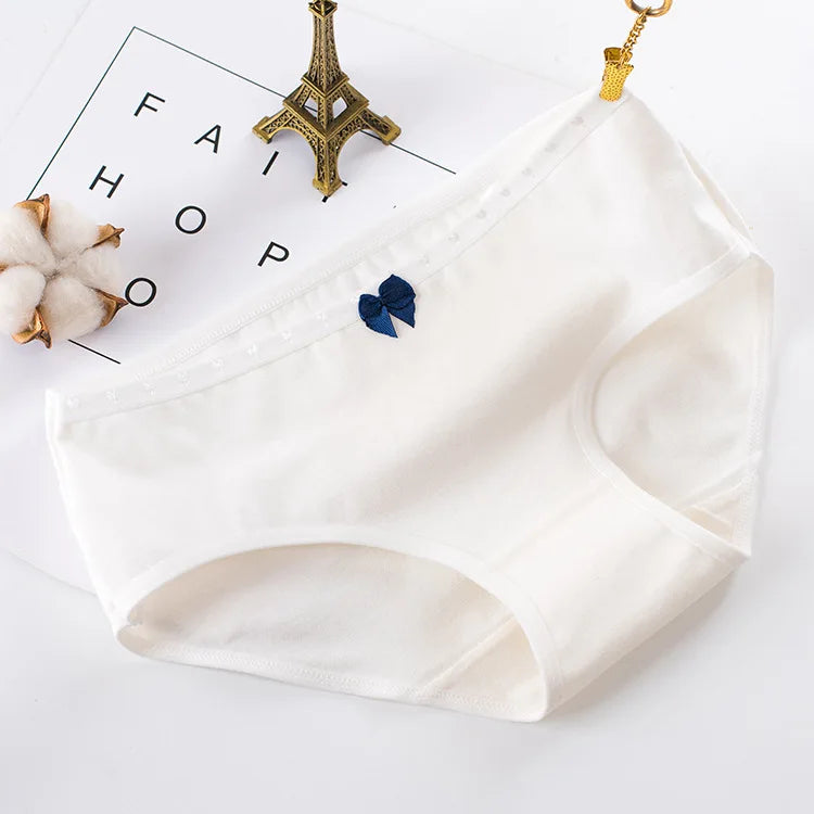 AIANGELAQIN Women's Cotton Briefs - Seamless Mid-Rise Underwear with Bow & Lace Trim M-XXL