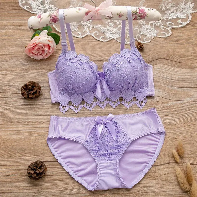 Women's Wireless Floral Bra & Brief Set - 3/4 Cup Push Up Bow Everyday Lingerie