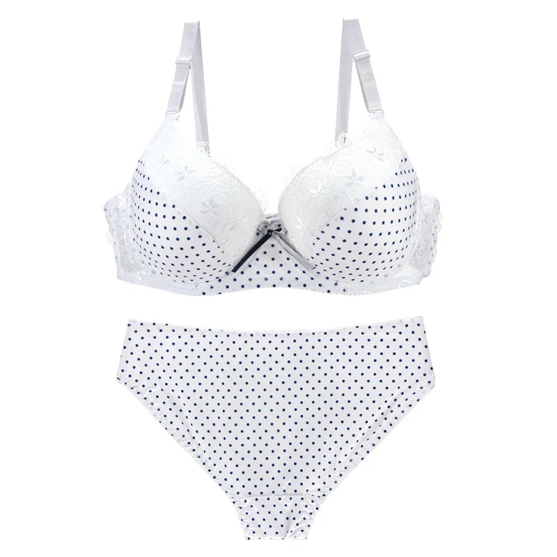 DAINAFANG Women's Underwire Push Up Bra & Brief Set - 3/4 Cup Bow Print Sexy Lingerie 32-44 BCDE