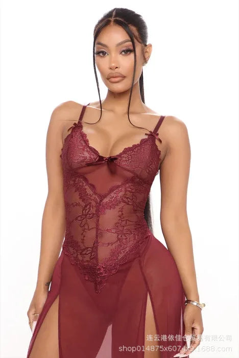 Sexy Lace Nightgown with Side Slit