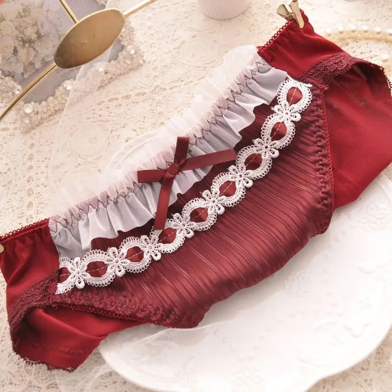 Women's Wireless Lace Bra & Brief Set - Lolita Style 3/4 Cup Push Up Lingerie M-XL