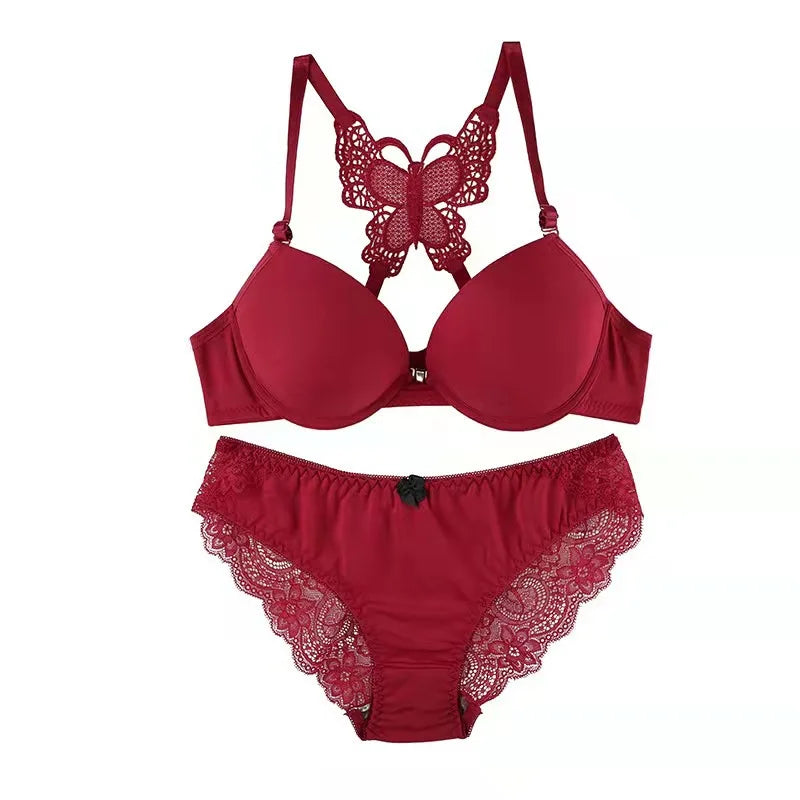 Butterfly Bra Brief Sets Detachable Double Straps Underwear