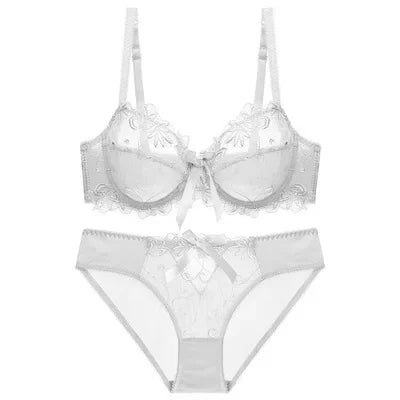 HUISONG Women's Lace Bra & Brief Set - 3/4 Cup Unlined Sexy Lingerie