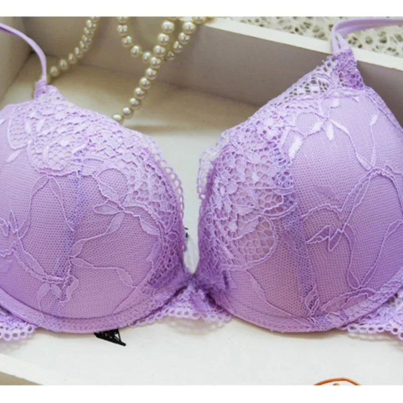 Women's Wireless Padded Lace Bra & Brief Set - 3/4 Cup Sexy Lingerie