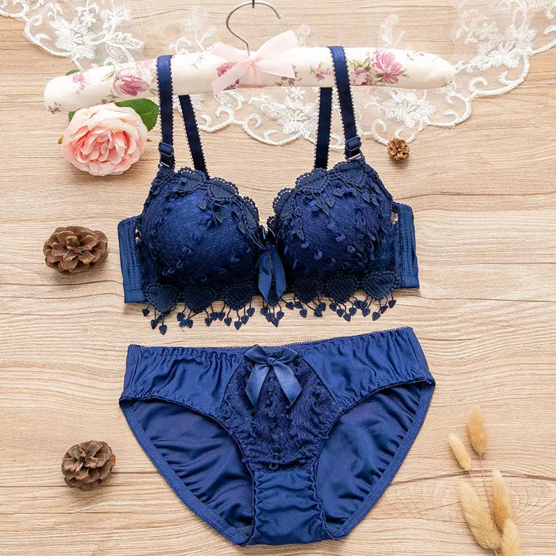 Women's Wireless Floral Bra & Brief Set - 3/4 Cup Push Up Bow Everyday Lingerie
