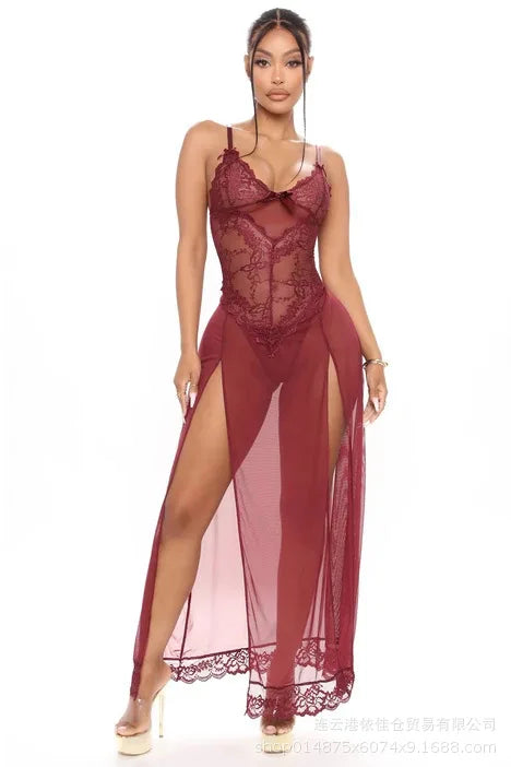 Sexy Lace Nightgown with Side Slit