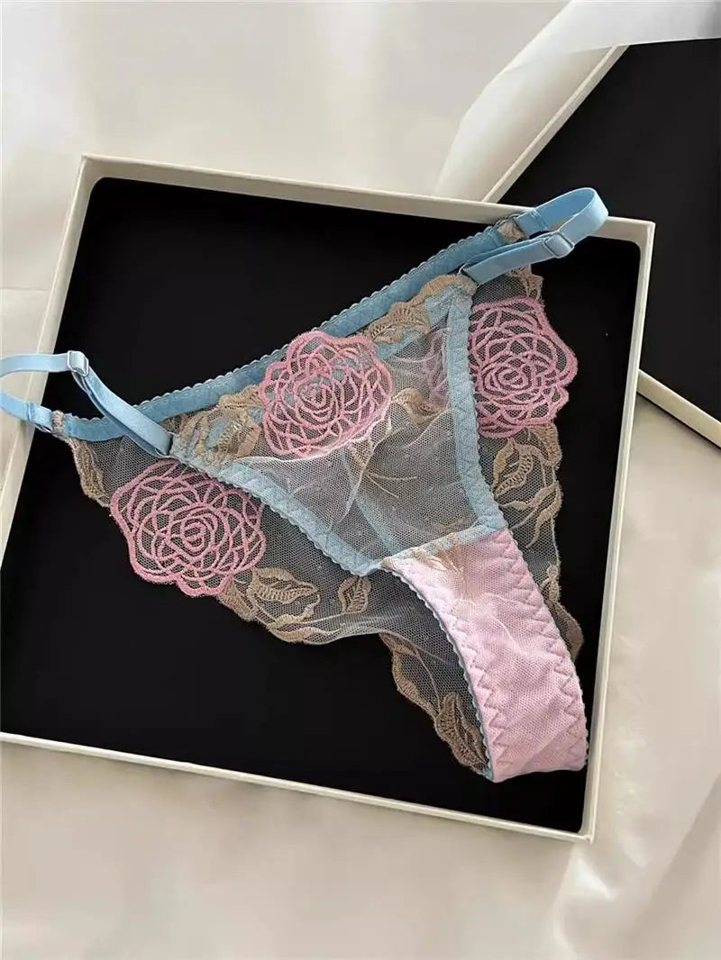 MOYISU Women's Underwire Bra & Brief Set - 3/4 Cup Push Up Plunge Embroidery S-4XL