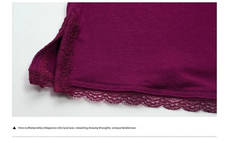 Women's Plus Size Modal Nightdress - Sexy V-Neck Sleeveless Lace Trim Spring Summer Sleepwear