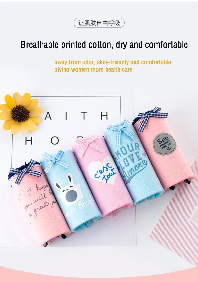 AIANGELAQIN Women's Cotton Briefs - Seamless Mid-Rise Underwear with Bow & Lace Trim M-XXL