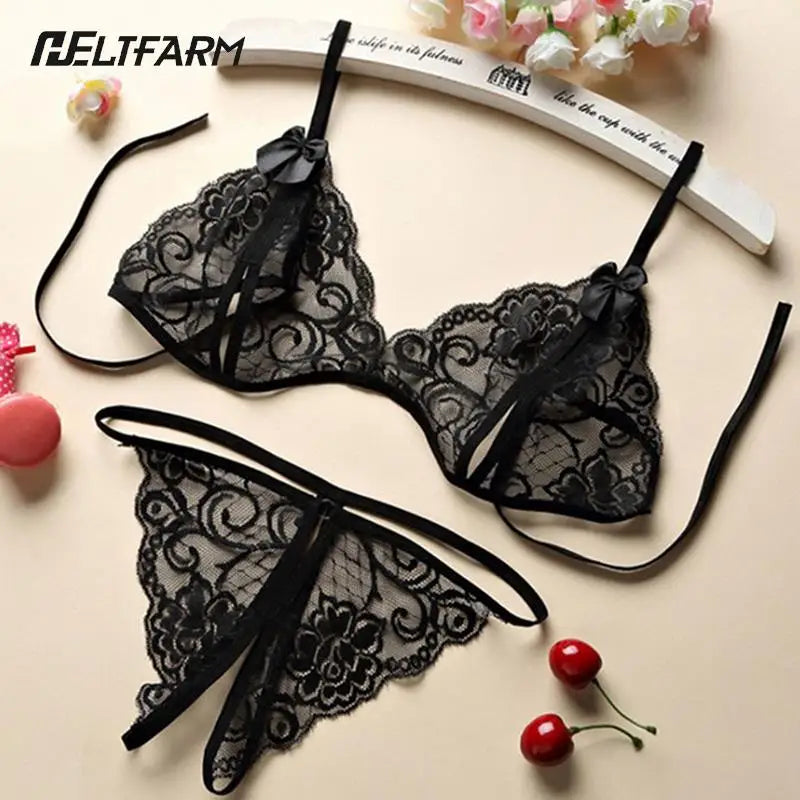 HELTFARM Women's Wireless Full Cup Bra & Brief Set - Unlined Sexy Nylon Lingerie