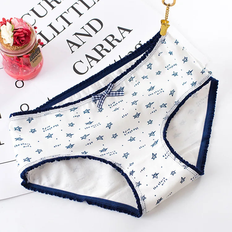 AIANGELAQIN Women's Cotton Briefs - Seamless Mid-Rise Underwear with Bow & Lace Trim M-XXL