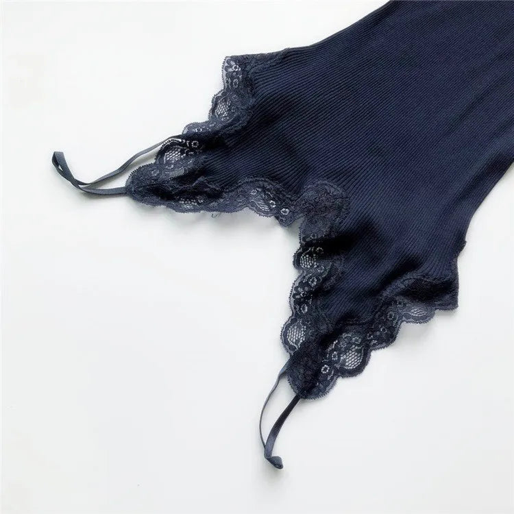 BIRDTREE 70% Silk 30% Cotton Lace Camisole - Women's Adjustable Strap Tank Top Summer Sleepwear