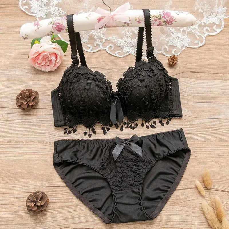 Women's Wireless Floral Bra & Brief Set - 3/4 Cup Push Up Bow Everyday Lingerie