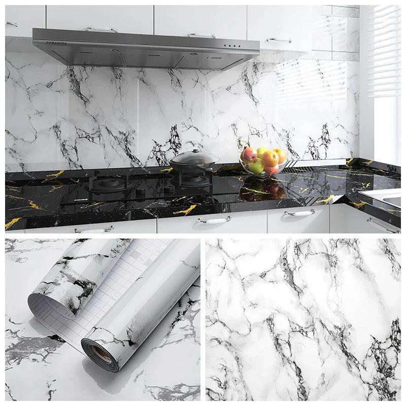 Kitchen living room waterproof and oil-proof sticker self-adhesive 40cm renovation marble thickened wallpaper wallpaper home The Max Mall