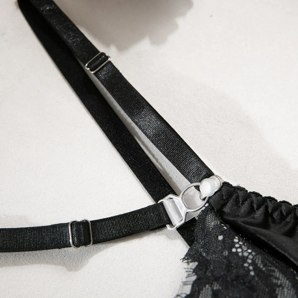 ELLOLACE Women's Sexy Lace Lingerie Set - Underwire Bra & Brief with Garter 3-Piece Set