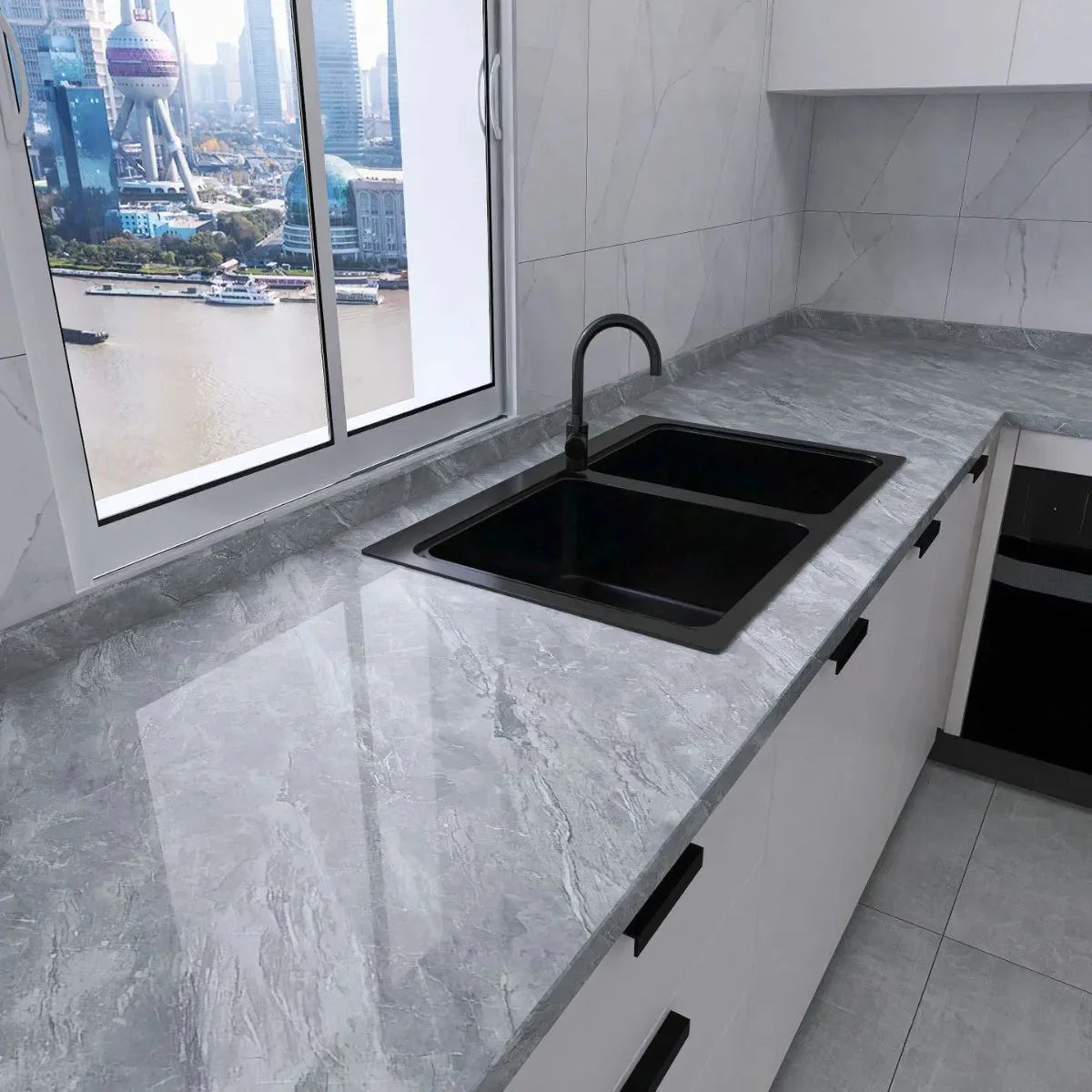 Kitchen living room waterproof and oil-proof sticker self-adhesive 40cm renovation marble thickened wallpaper wallpaper home The Max Mall